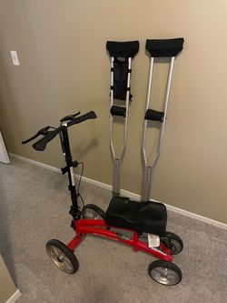 Knee scooter, crutches, and iWalk