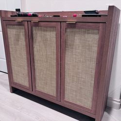 Chada 30 Pair Rattan Shoe Storage Cabinet With 3 Doors And Adjustable Shelves 