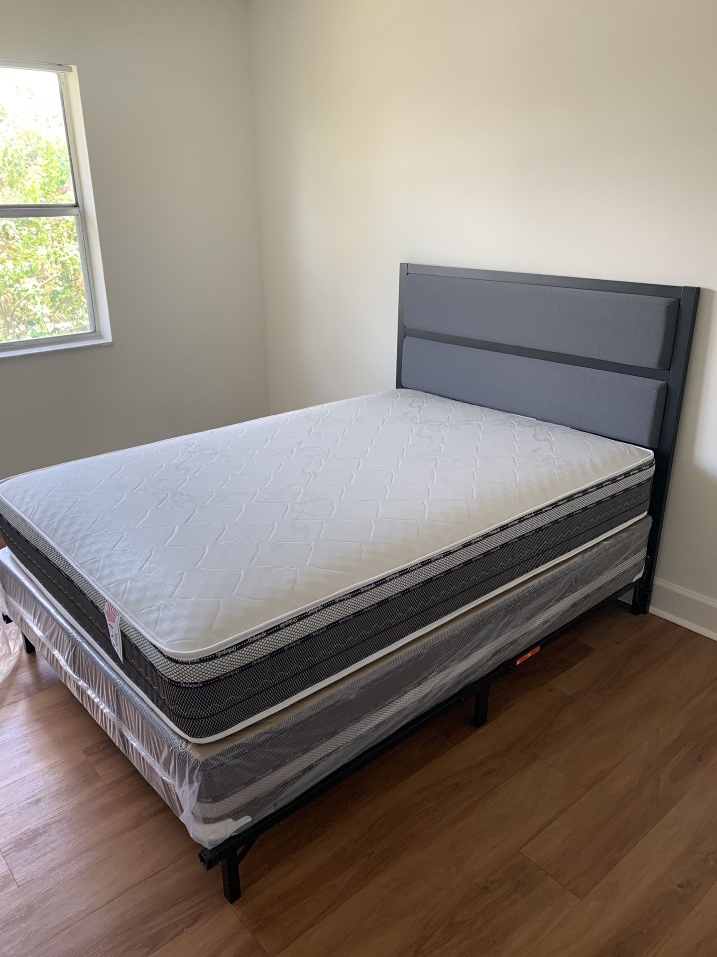 Brand new gray and bald bed frame FREE DELIVERY and with mattresses and box springs TWIN SIZE 220$ full size 255$ queen 269