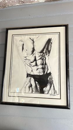 Framed Male Figure Stipple Art Print