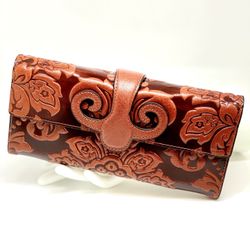 💥UNIQUE~NEW💥Floral Brown Leather Wallet