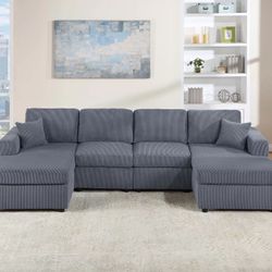 Brand New Comfy Double Chaise Corduroy Sectional Set 