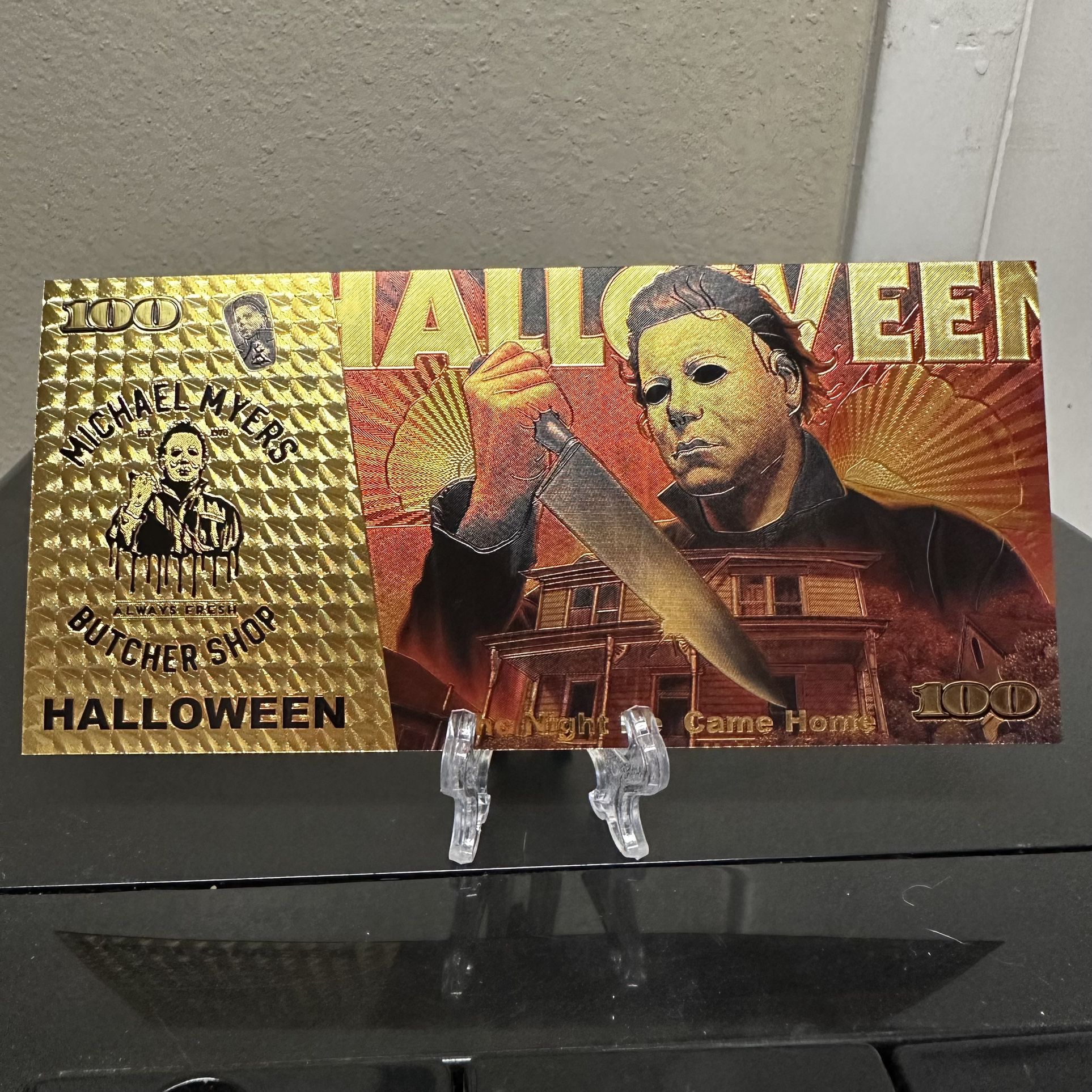 24k Gold Foil Plated Michael Myers Banknote Halloween Horror Movie Collectible 