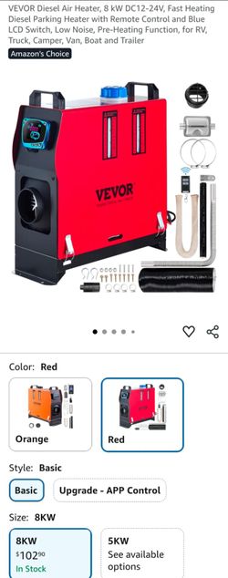 VEVOR Diesel Air Heater, 8 kW DC12-24V, Fast Heating Diesel Parking Heater with Remote Control and Blue LCD Switch, Low Noise, Pre-Heating Function, f