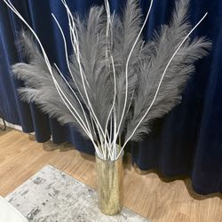 Gold Vase with Pampas & Reeds