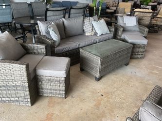 6-Piece Outdoor Conversation Set - Sofa, Chairs, Stools, Coffee Table