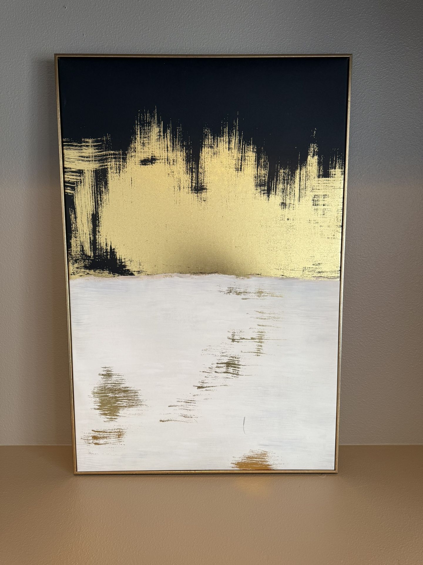 24” x 37” Abstract Canvas Wall Art – Black, Gold & White