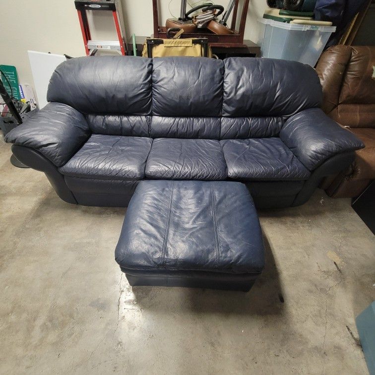 Dark Blue Leather Couch 