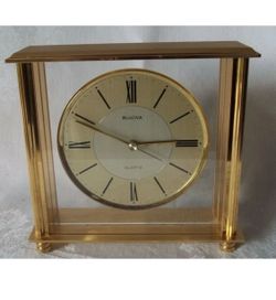 Bulova Brass Desk Mantle Clock Quartz 8" x 7 1/2" x 2 1/2"
