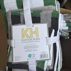 6pc Bath Towel Set Green/Gray/Black Striped - Kapoor Home