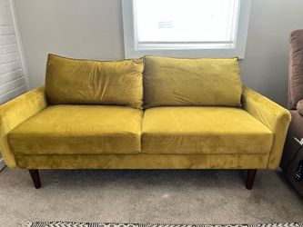 Mustard Velvet Loveseat/Modern Sofa