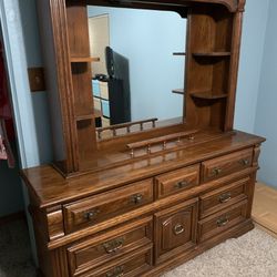 Solid Oak Dresser And Hutch With Chest 