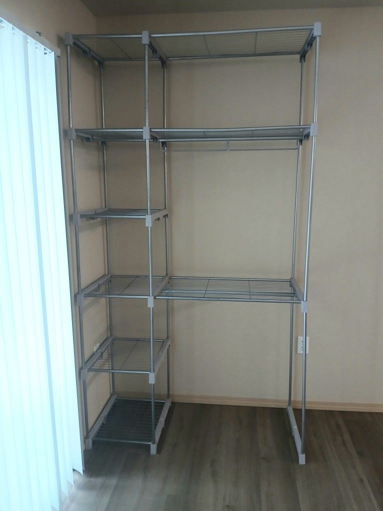 7 Shelf- Shelving Unit With Clothes Rails