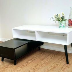360 Rotatable Swivel 2-Tier Mid-Century Dual-Tone Black White Coffee Table TV Stand Side End Sofa Storage Shelves