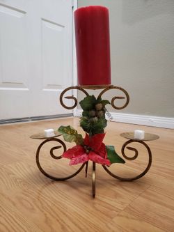 Candle Holder Holiday poinsettia