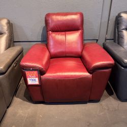 FLOOR MODEL SALE! Red Leather Power Recliner - Providence 