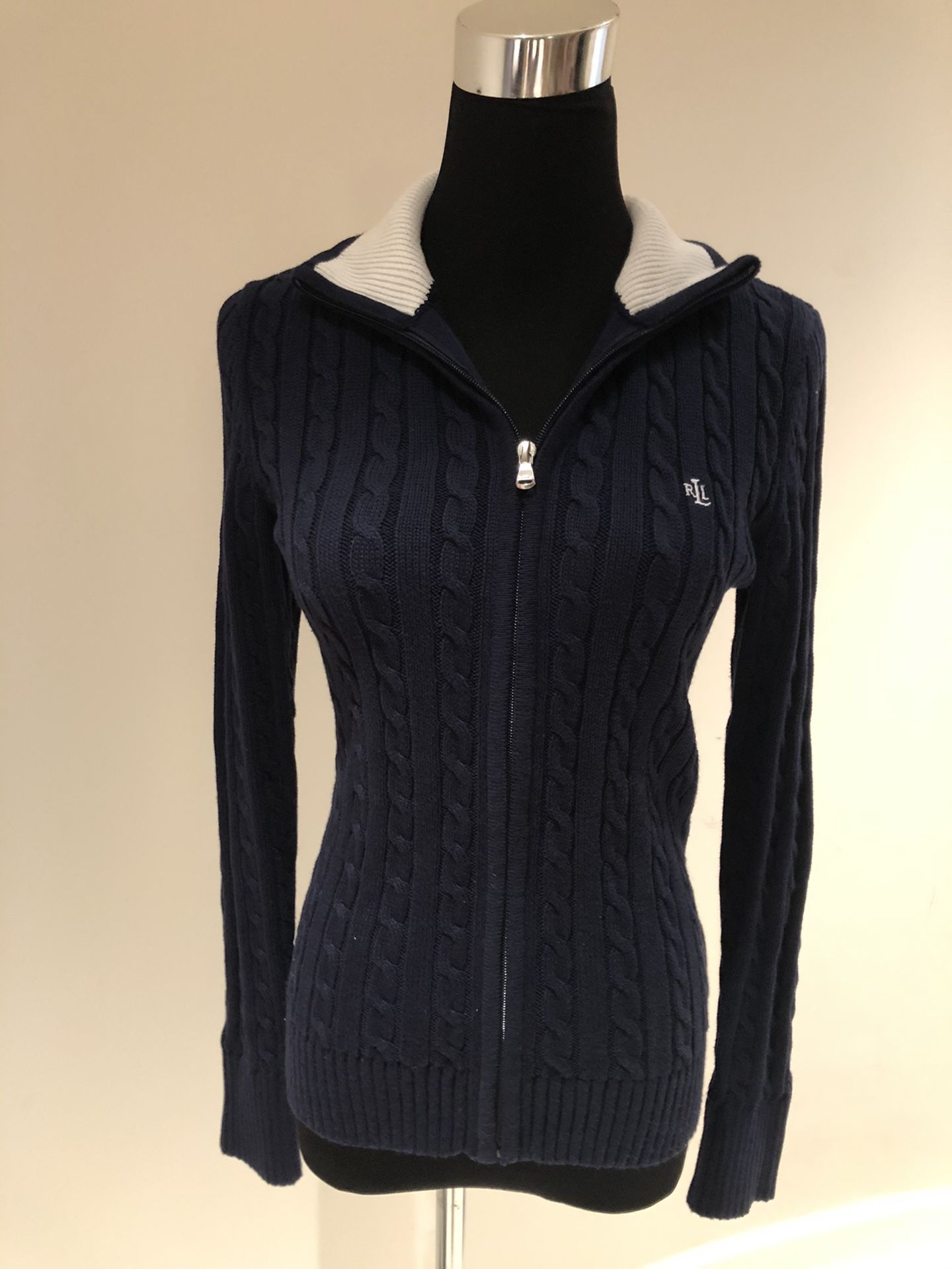 Ralph Lauren Women Navy Blue Cardigan Sweater Jacket-NWOT Size S