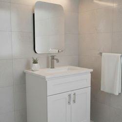 NEW 25" Modern White Shaker Vanity – Quartz Top - Luxury Style
