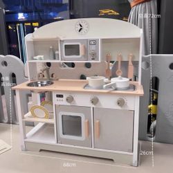 Brand new  Wooden Kids Play Kitchen Playset with Toy Microwave, Sink, Stovetop, Roaster, Utensils