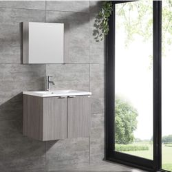 24in Bathroom Vanity, Wall Mounted Cabinet Wood with Mirror( without  Ceramic Sink and Faucets)