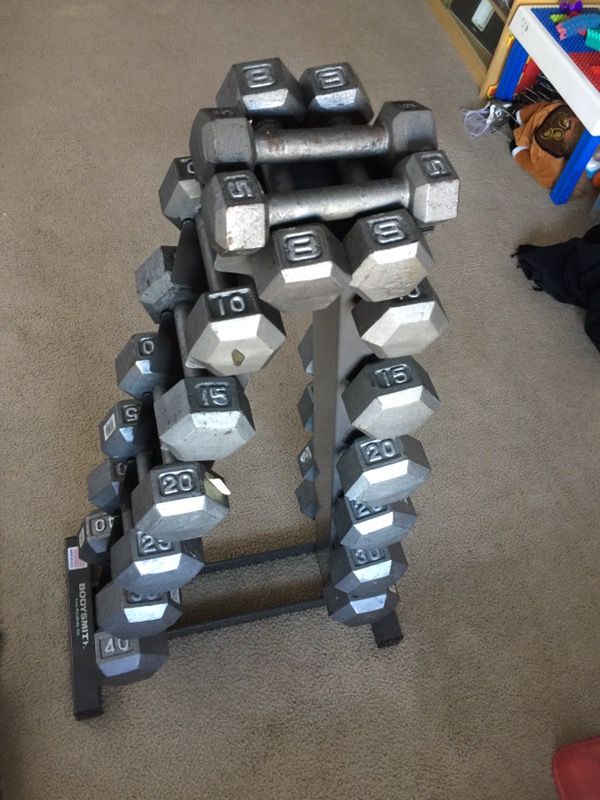 Hex Dumbbells 5 40lbs And Parabody Weight Tree For Sale In Seattle