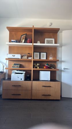 * Large Modern Walnut Bookcase with File Drawer