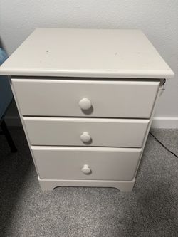 White Wood 3-Drawer and Nightstand