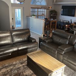 Full Leather Gray Leather Sofa Set