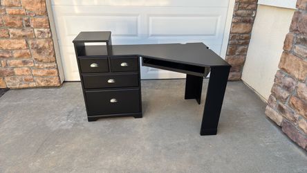 Black L-Shaped Corner Desk with Storage