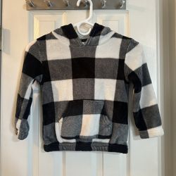 Size XS (4/5) Little Girls Black And White Plaid Sweatshirt With Cute Hood