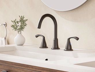 8 Inch Bathroom Faucet Rotatable Matte Black - Complete Set with Pull-Out Sprayer, Metal Pop-Up Drain, Water Supply Lines, 2 Handles for 3-Hole Sinks,