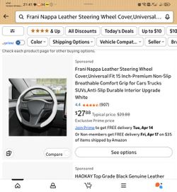 Frani Nappa Leather Steering Wheel Cover,Universal Fit 15 Inch-Premium Non-Slip Breathable Comfort Grip for Cars Trucks SUVs,Anti-Slip Durable Interio