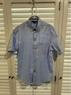 Tommy Hilfiger Youth Size 16 Light Blue Short Sleeve Collared Button Up