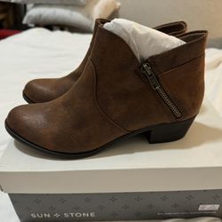 SUN STONE  Abby Round Toe Block Heel Booties 