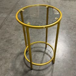 #102234 Yaheetech Nightstand,Side Table,Round Glass Top End Table w/Metal Frame & Protective Foot Pads & Reinforced Frame for Living Room, Bedroom, Of