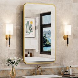 NIB 16x24 Inch Mirror Medicine Cabinet for Bathroom Gold Metal Frame Bathroom Medicine Cabinet with Mirror Recessed or Wall Mounted