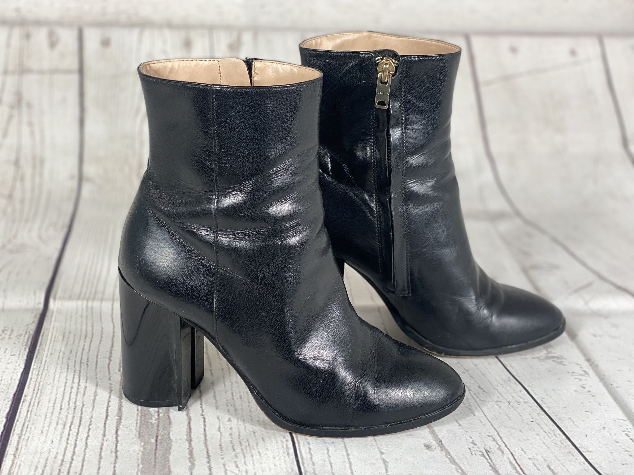 Coach Brielle Black Leather Logo Heel Boot Women’s Size 6