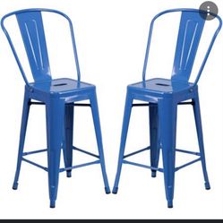 Industrial Style Blue Counter Height Bistro Stools (2) 