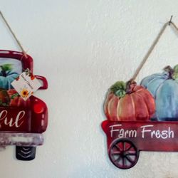 Brand-new Fall Thanksgiving Red Truck & Wagon Wall Decor 