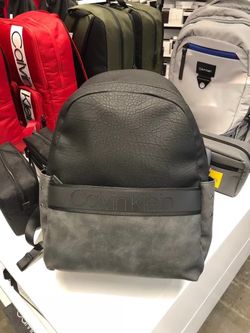 Brand new with tag Calvin Klein men black/gray man made durable faux leather classic backpack  Size 11x7x18 inches