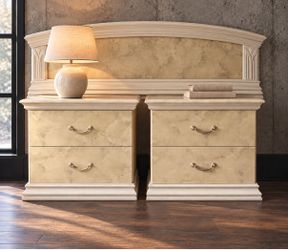 Italian Marble-Look Nightstand Set + Headboard — Factory Stamped Made in Italy, Like New