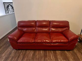 Sprawling Red Leatherette Couch – Tons of Life Left! ($40 OBO)