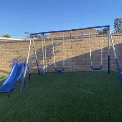 Sportspower Arcadia Star Burst Swing Set: Outdoor Heavy-Duty Metal Playset for Kids Aged 3-8 with LED Light Up Slide, Swings & Trapeze