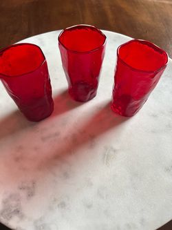 Set of 3 Red Art Glass Drinking Glasses