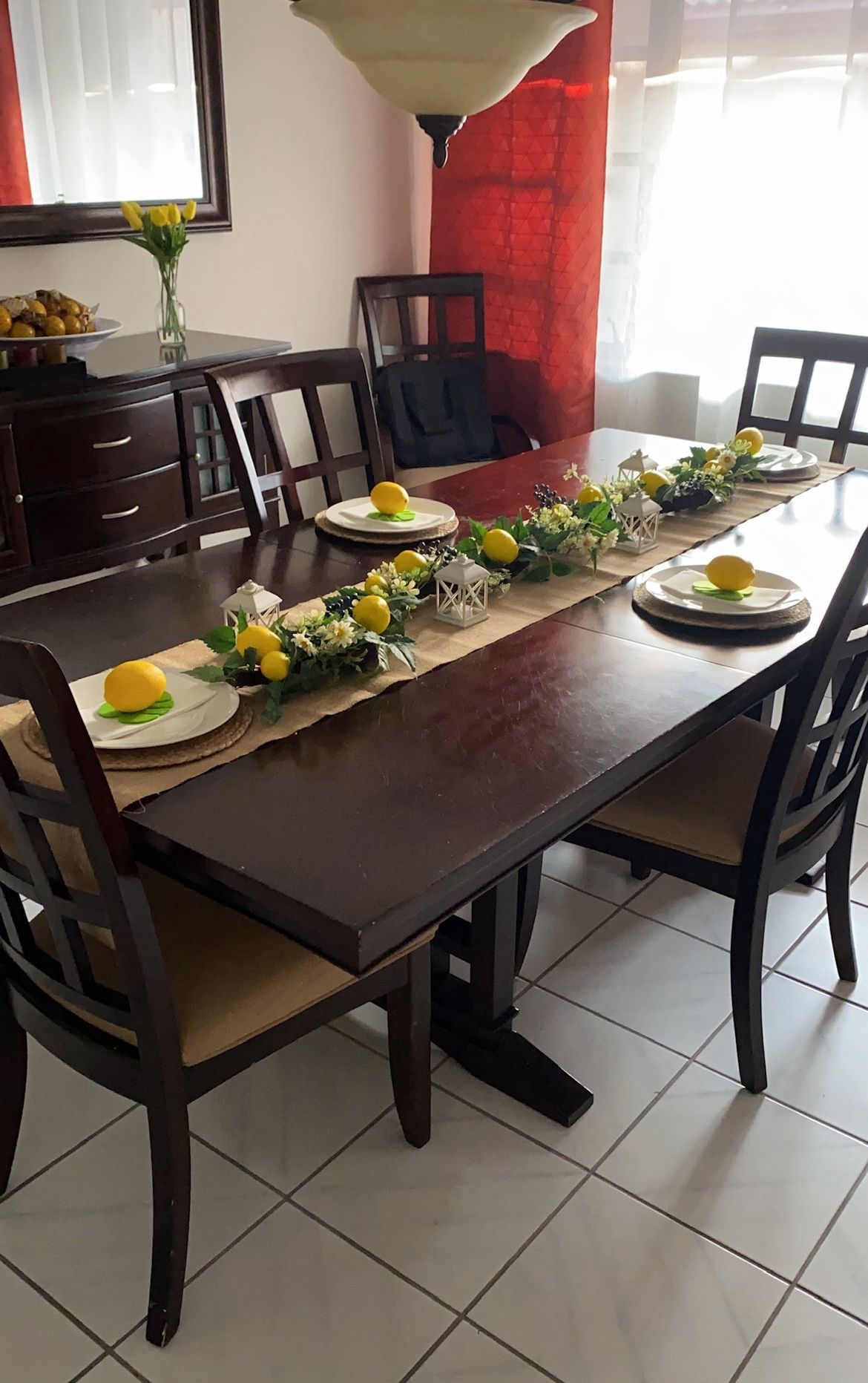 Dinning Room Set 6 Chair, Buffet And Mirror