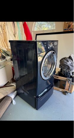 LG TROMM Front Load Electric Dryer w/ Storage Pedestal – Navy Blue