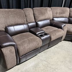 Brown Sofa Sectional W/ 4x Recliners