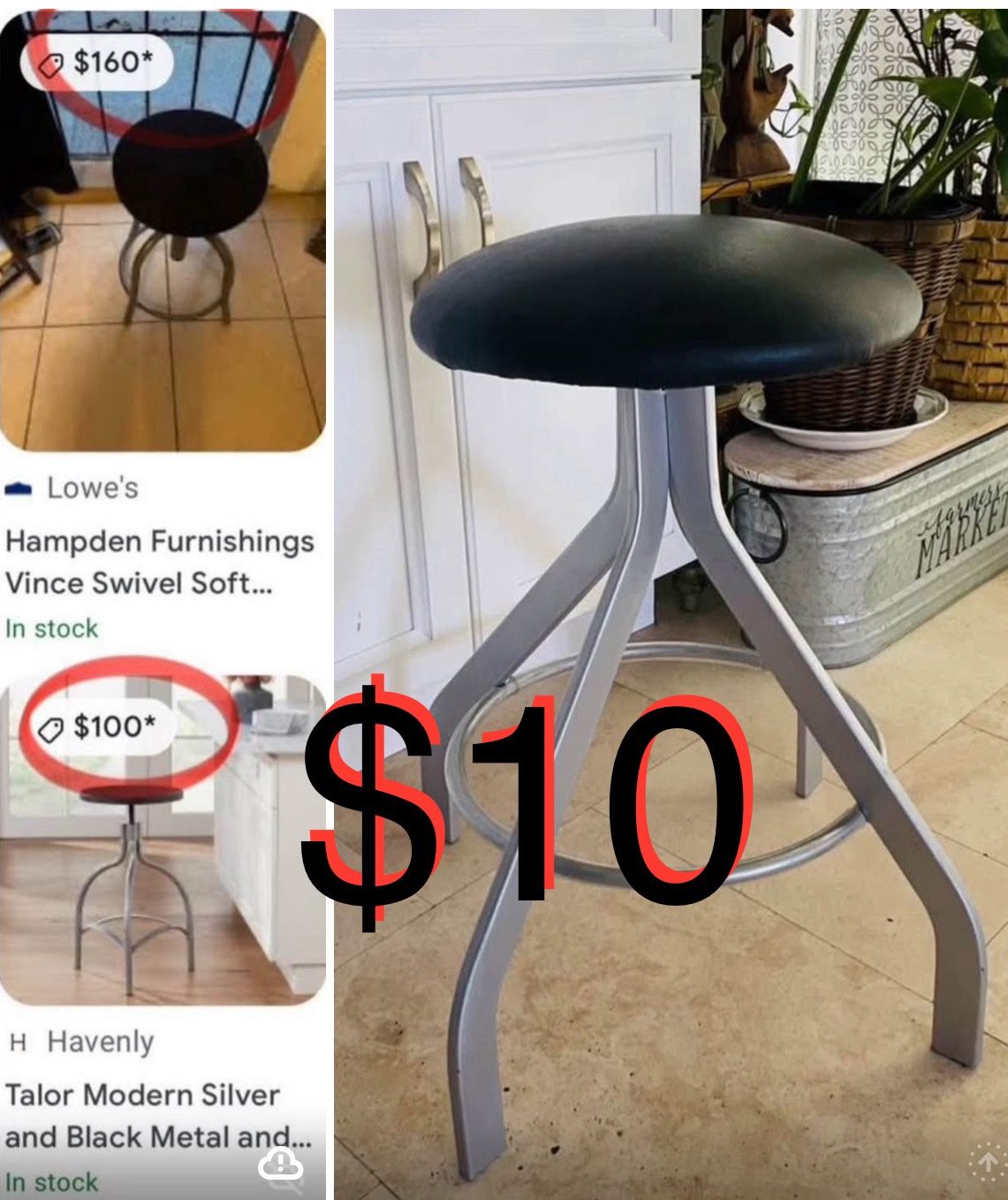 $10 stainless Steel Swivel Stool 24” tall in good condition