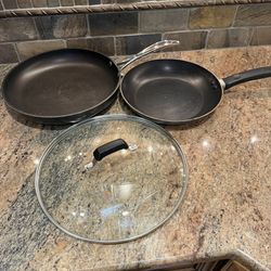  12” Martha Stewart + 10” T-fal Nonstick Skillets + Glass Lid