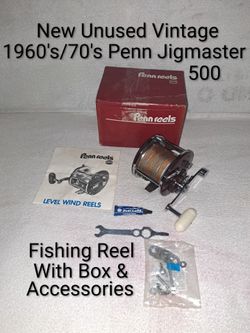 New Unused Vintage 1960's/70's Penn Jigmaster 500 Fishing Reel With Box & Accessories